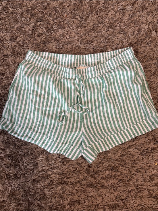 Universal Thread Pants - Universal Thread Green and White Striped Drawstring Linen blend Shorts.